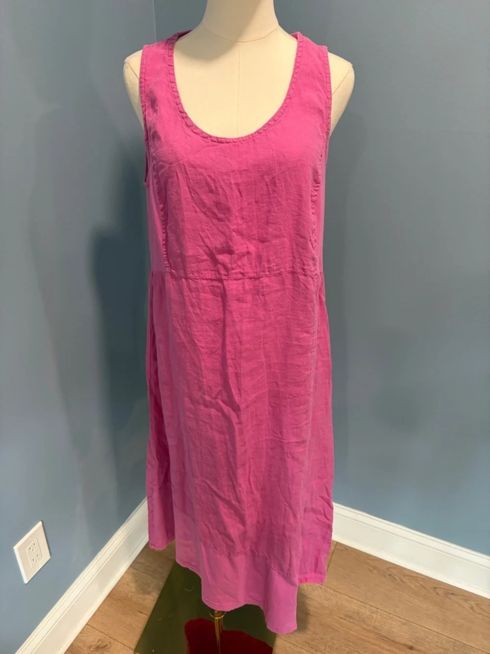 FLAX Pink Linen Sleeveless Midi Dress Size Small Made in Lithuania